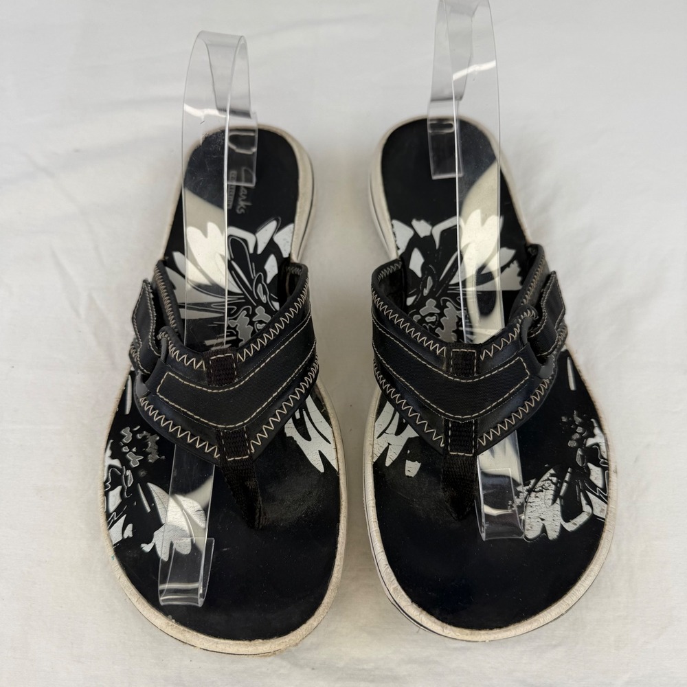 Clarks Collection Womens Black Floral Print Thong Flip Flop Sandals Size 8 - Picture 3 of 9